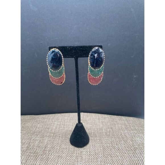 Vintage Abstract Enamel Earrings Not Stamped  Multi Colored - Picture 7 of 7
